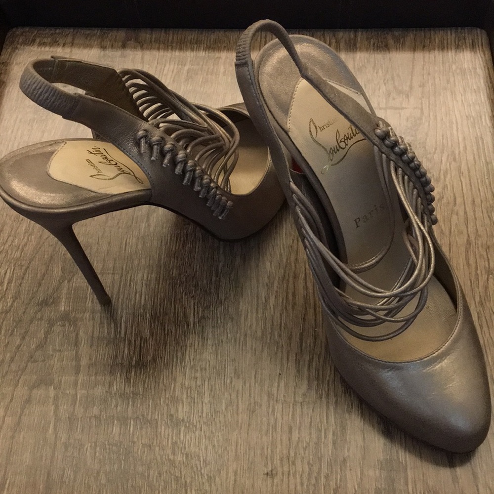Christian Louboutin Pewter Slingback Mille Cordes